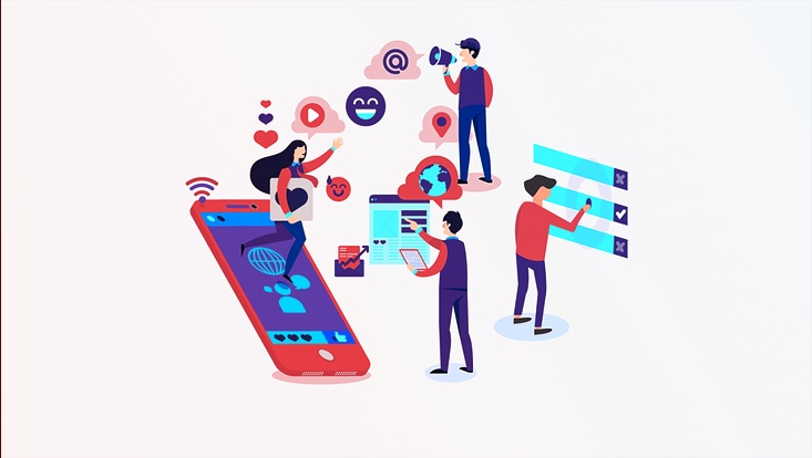 social-media-g76fbfdac1-1920-733x414 Symbolgrafik auf der digitale Kommunikation via Internet und Smartphone dargestellt ist